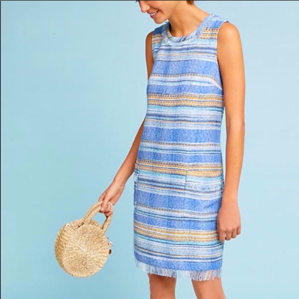 Anthropologie Blue Striped Sleeveless Mini Dress